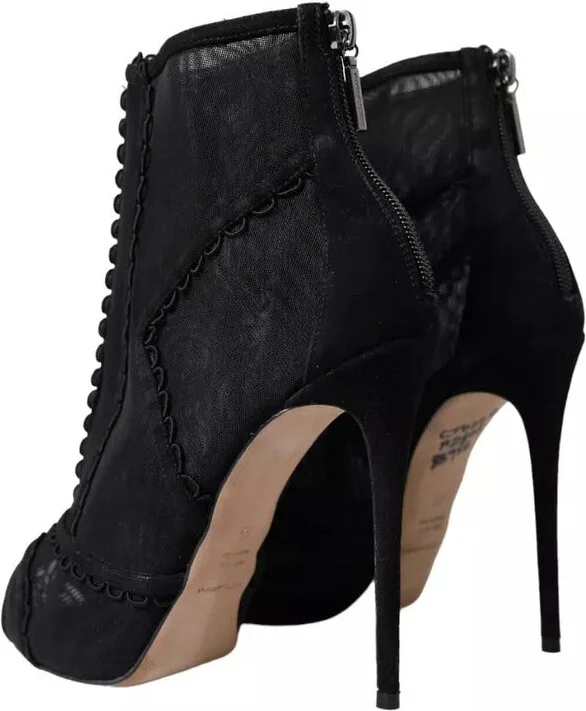 Black Tulle Stiletto Heels Short Boots Women's Shoes (Pre-Owned) - Image 2