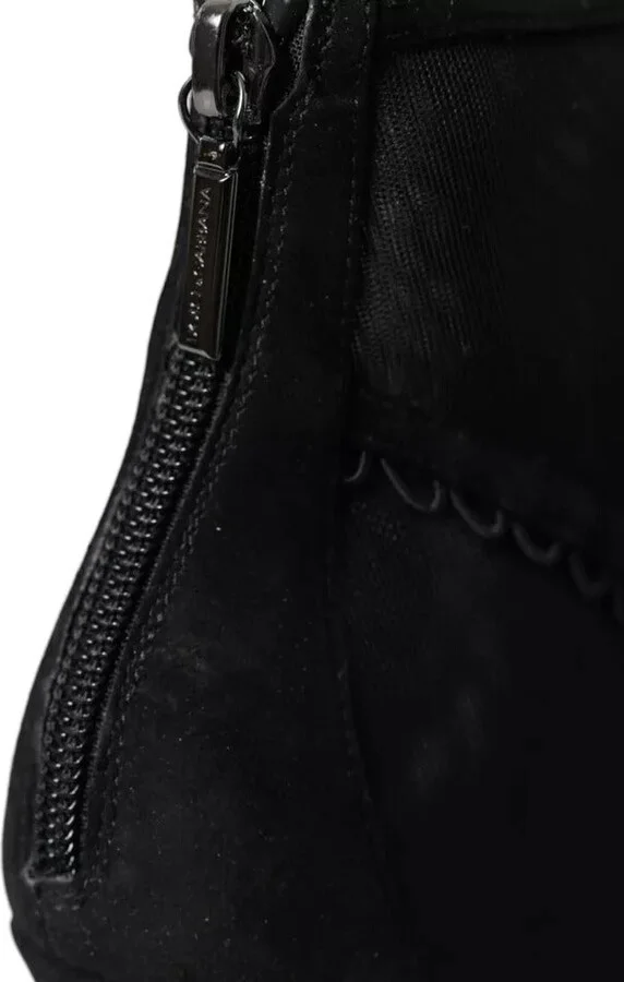 Black Tulle Stiletto Heels Short Boots Women's Shoes (Pre-Owned) - Image 3