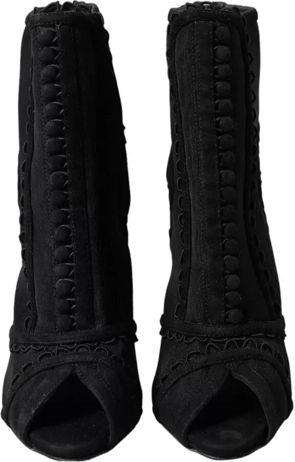 Black Tulle Stiletto Heels Short Boots Women's Shoes (Pre-Owned) - Image 4
