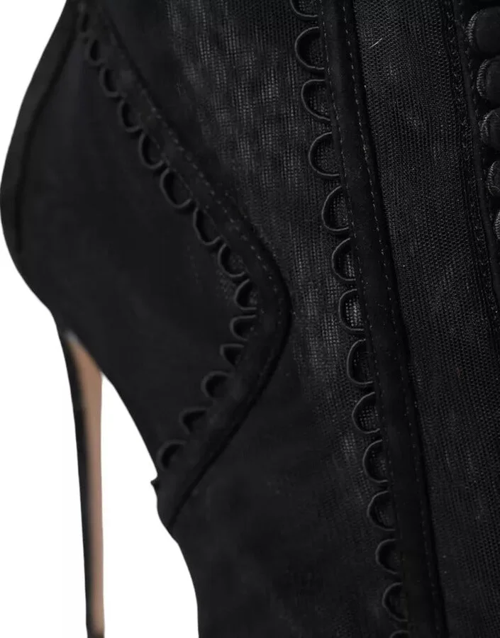 Black Tulle Stiletto Heels Short Boots Women's Shoes (Pre-Owned) - Image 6