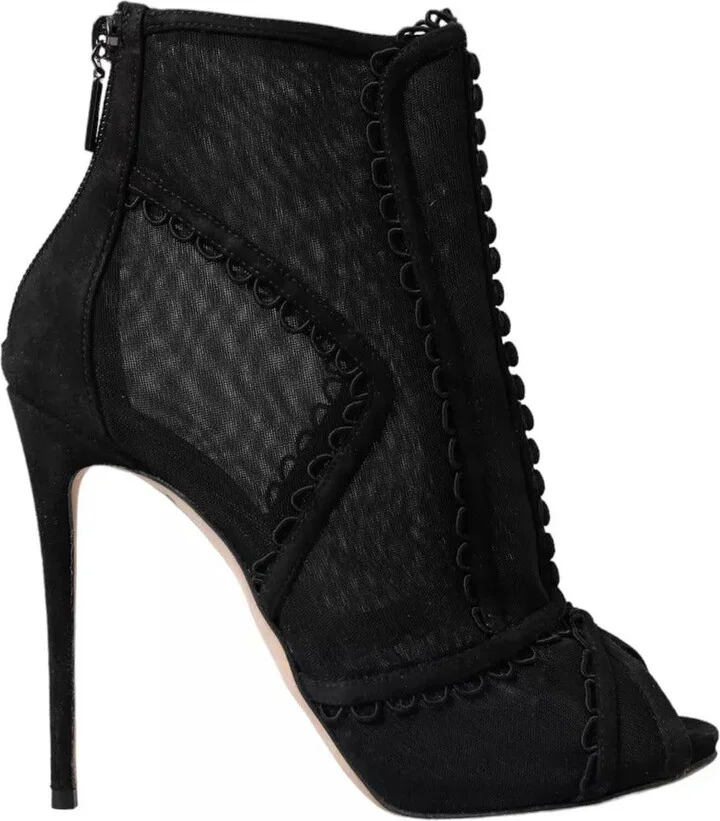Black Tulle Stiletto Heels Short Boots Women's Shoes (Pre-Owned)