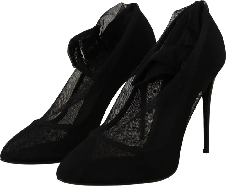 Black Tulle Stretch Boots Pumps Women's Shoes - Image 2