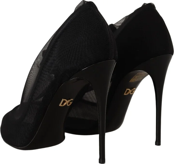Black Tulle Stretch Boots Pumps Women's Shoes - Image 3