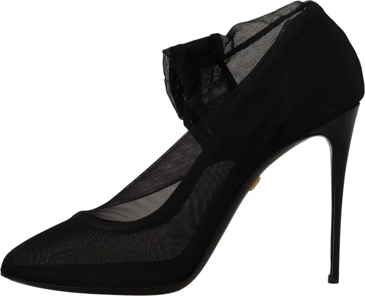 Black Tulle Stretch Boots Pumps Women's Shoes - Image 4