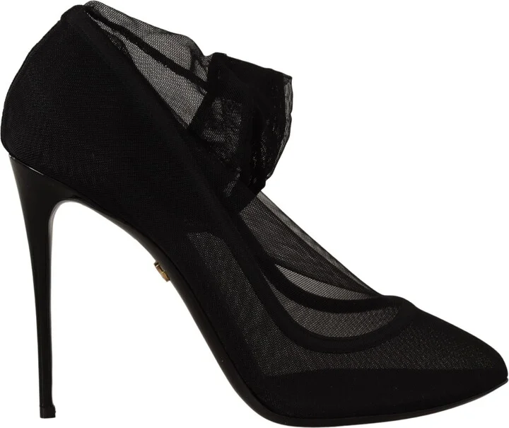 Black Tulle Stretch Boots Pumps Women's Shoes