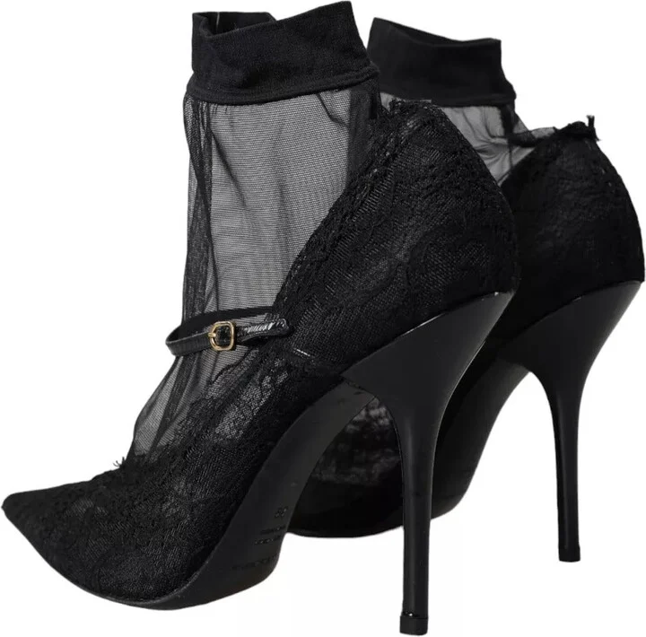Black Tulle Stretch Boots Pumps Women's Shoes (Pre-Owned) - Image 3