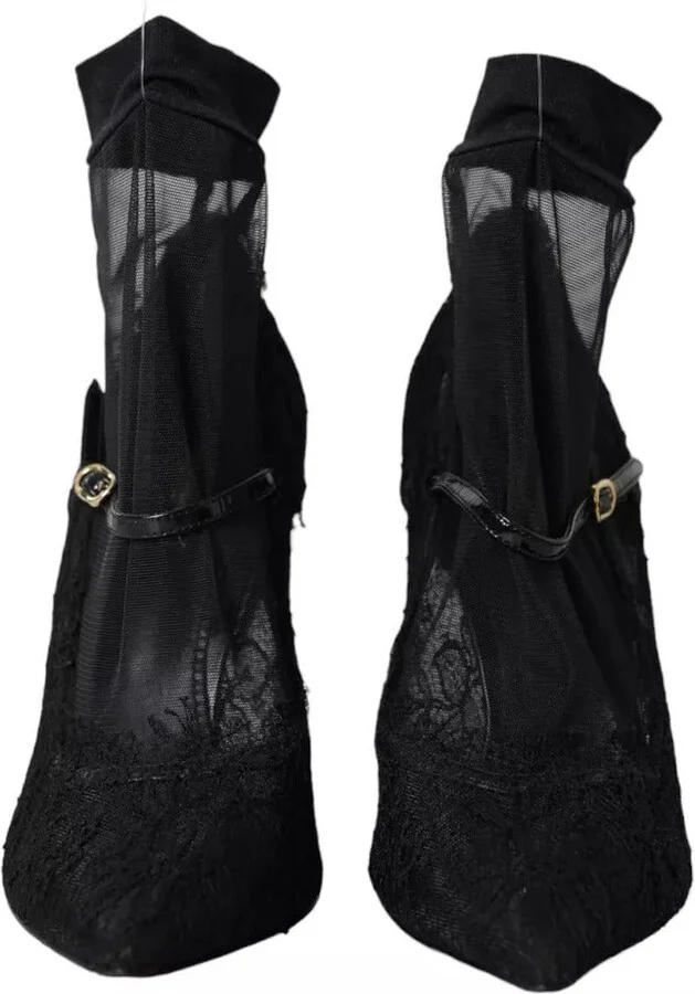 Black Tulle Stretch Boots Pumps Women's Shoes (Pre-Owned) - Image 6