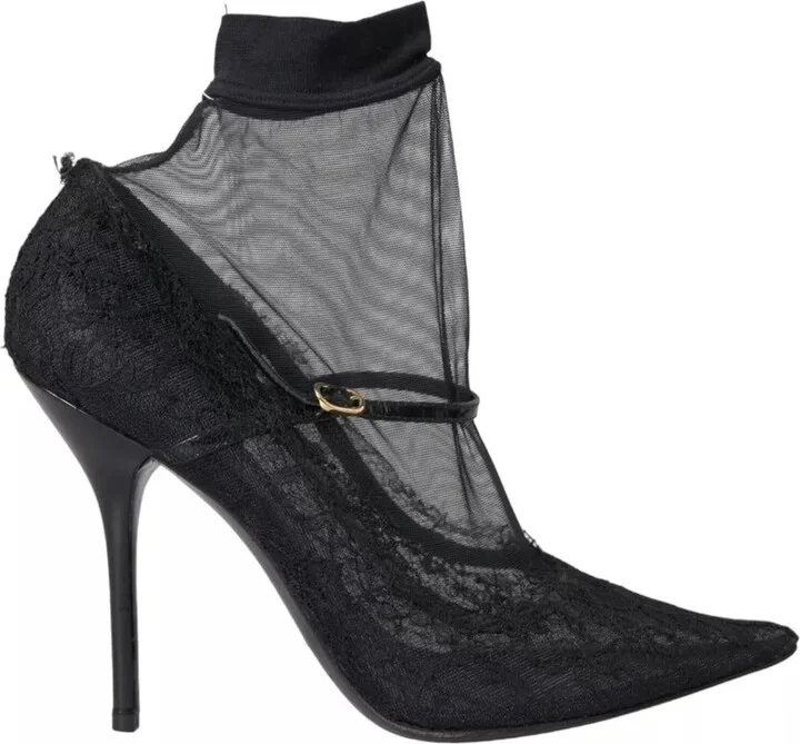 Black Tulle Stretch Boots Pumps Women's Shoes (Pre-Owned)