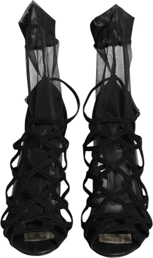 Black Tulle Stretch Heels Sandals Women's Shoes - Image 2