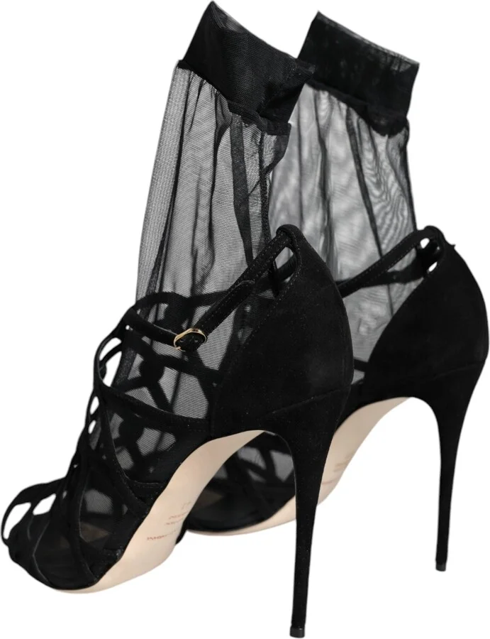 Black Tulle Stretch Heels Sandals Women's Shoes - Image 4
