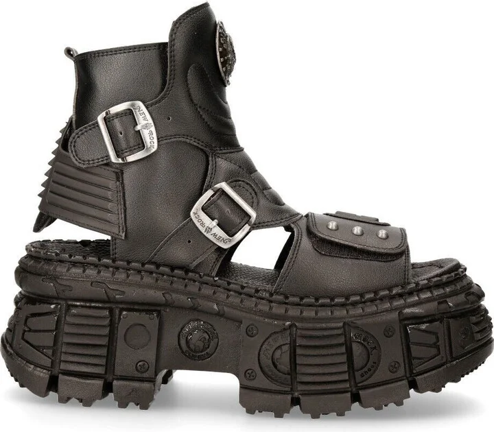 Black VEGAN Leather Boot Sandals-BIOS106-V3