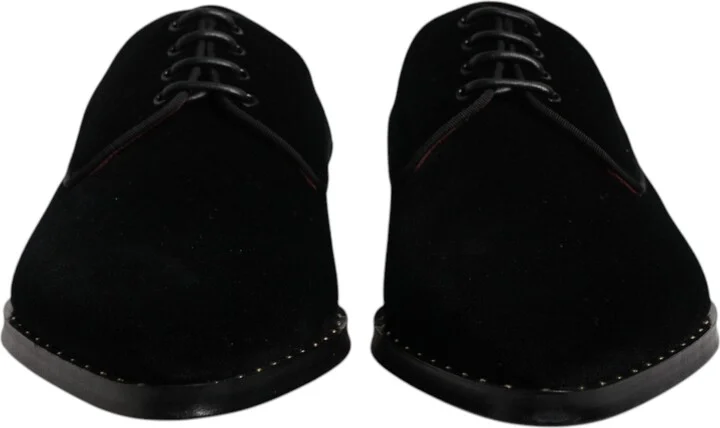 Black Velvet Cotton Lace Up Derby Men's Shoes - Image 2