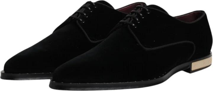 Black Velvet Cotton Lace Up Derby Men's Shoes - Image 4