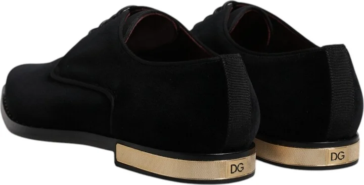 Black Velvet Cotton Lace Up Derby Men's Shoes - Image 5