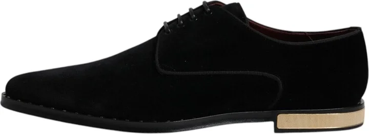 Black Velvet Cotton Lace Up Derby Men's Shoes - Image 6