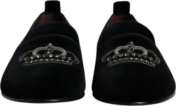 Black Velvet Crystal Crown Loafers Formal Dress Men's Shoes - Image 2