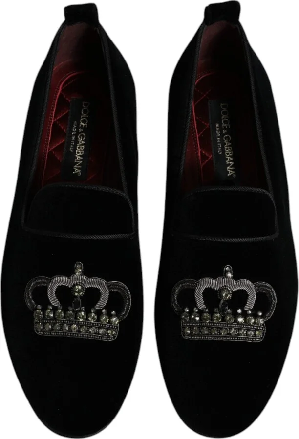 Black Velvet Crystal Crown Loafers Formal Dress Men's Shoes - Image 3
