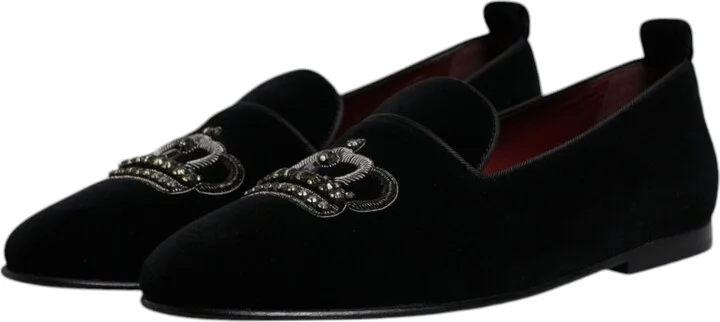 Black Velvet Crystal Crown Loafers Formal Dress Men's Shoes - Image 4