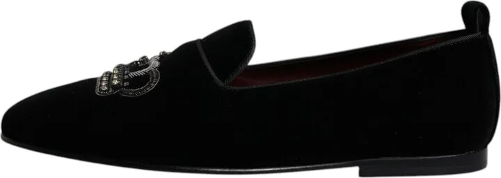 Black Velvet Crystal Crown Loafers Formal Dress Men's Shoes - Image 6