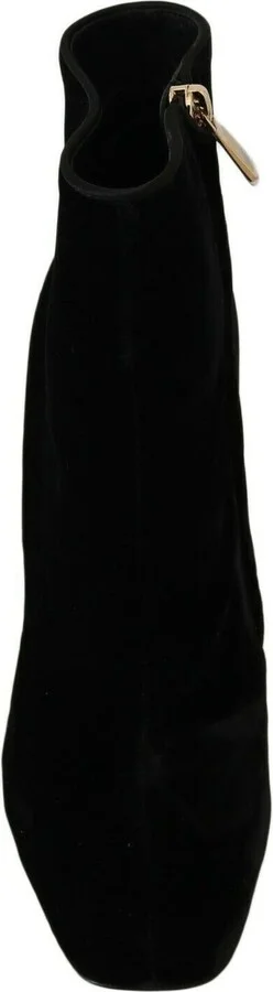 Black Velvet Crystal Square Heels Women's Shoes - Image 4