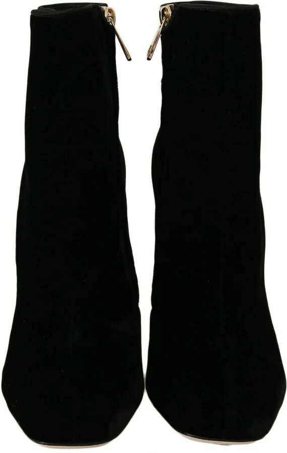 Black Velvet Crystal Square Heels Women's Shoes - Image 5