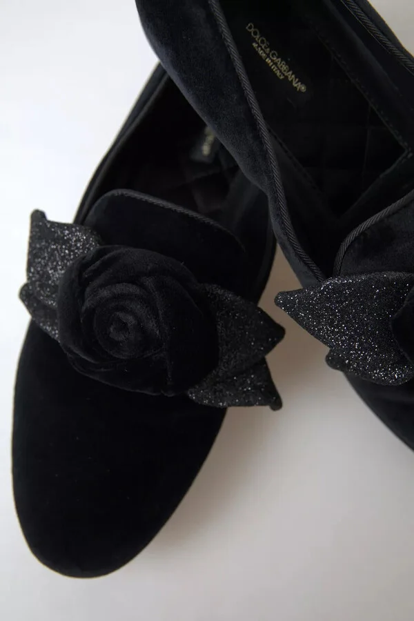 Black Velvet Flats Bow Young Queen Women's Shoes (Pre-Owned) - Image 2