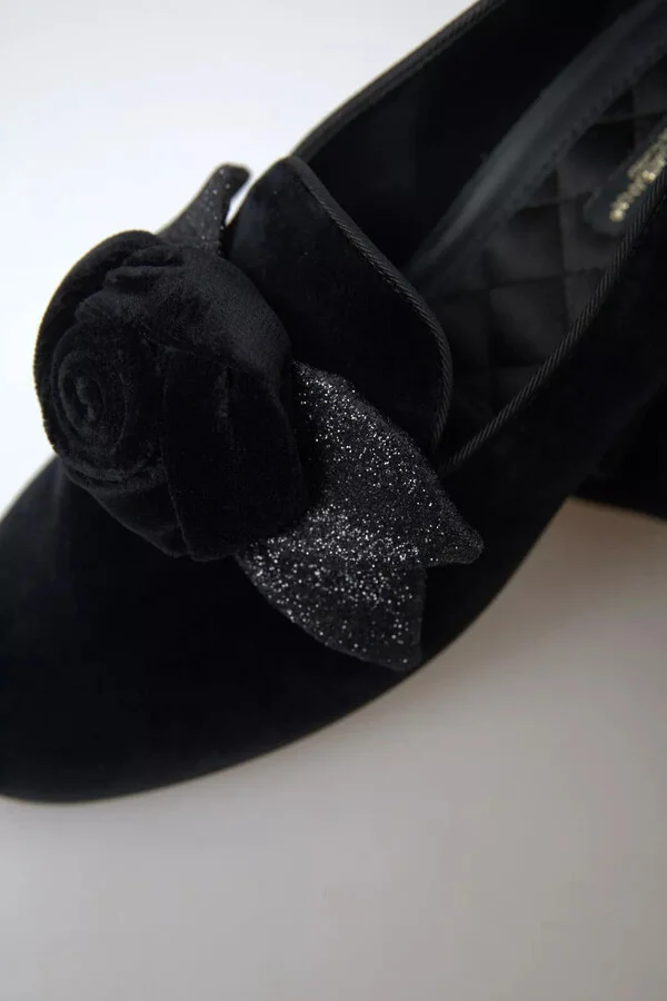 Black Velvet Flats Bow Young Queen Women's Shoes (Pre-Owned) - Image 3