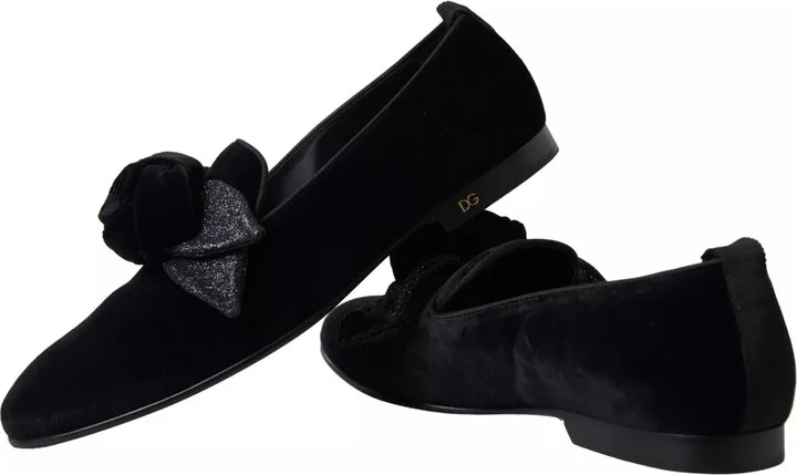 Black Velvet Flats Bow Young Queen Women's Shoes (Pre-Owned) - Image 4