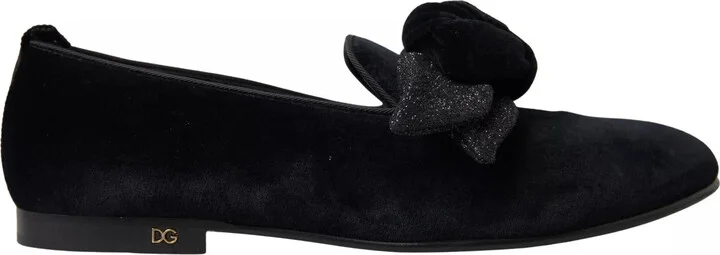 Black Velvet Flats Bow Young Queen Women's Shoes (Pre-Owned)