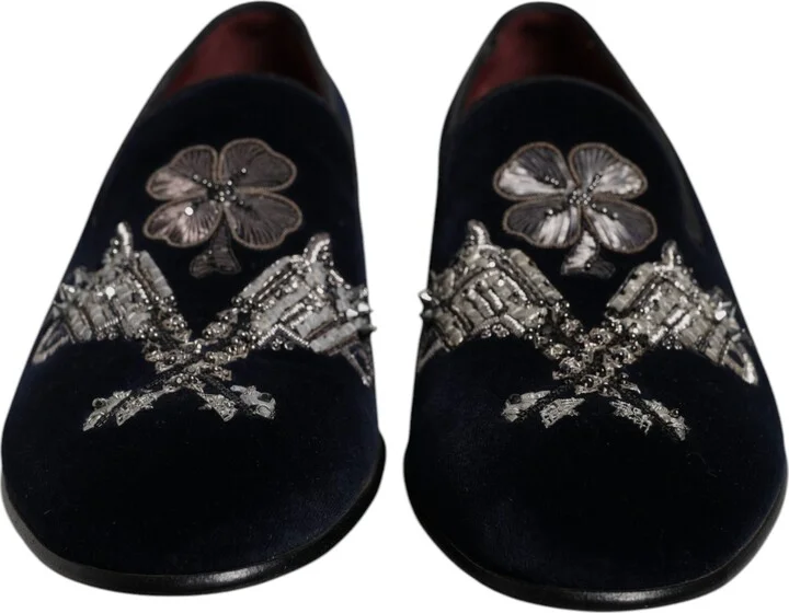Black Velvet Floral Gun Loafers Dress Men's Shoes - Image 2