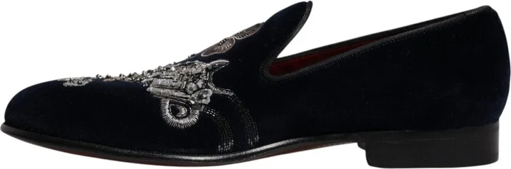 Black Velvet Floral Gun Loafers Dress Men's Shoes - Image 5