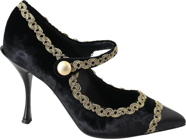 Black Velvet Gold Mary Janes Women's Pumps