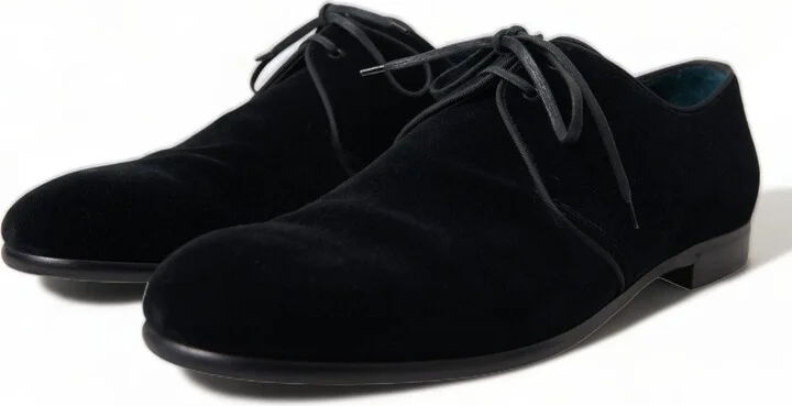 Black Velvet Lace Up Formal Derby Dress Men's Shoes - Image 3
