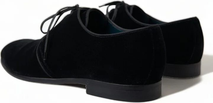 Black Velvet Lace Up Formal Derby Dress Men's Shoes - Image 4