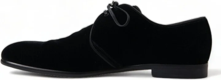 Black Velvet Lace Up Formal Derby Dress Men's Shoes - Image 5