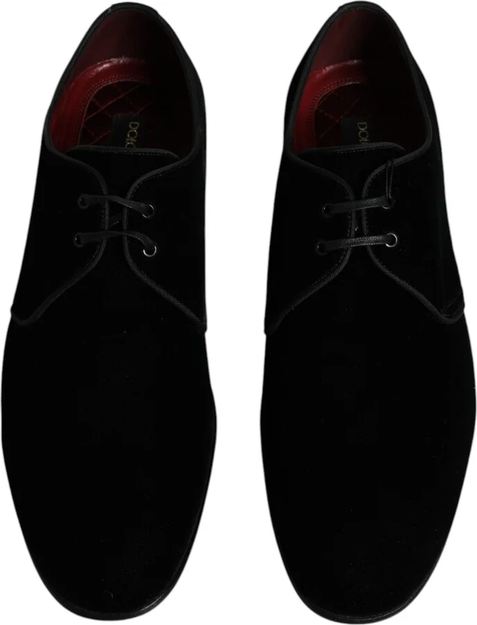 Black Velvet Leather Lace Up Derby Men's Shoes - Image 3