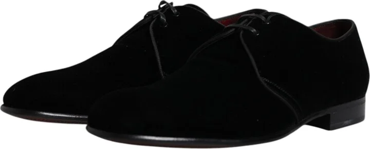 Black Velvet Leather Lace Up Derby Men's Shoes - Image 4