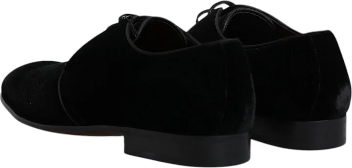 Black Velvet Leather Lace Up Derby Men's Shoes - Image 5