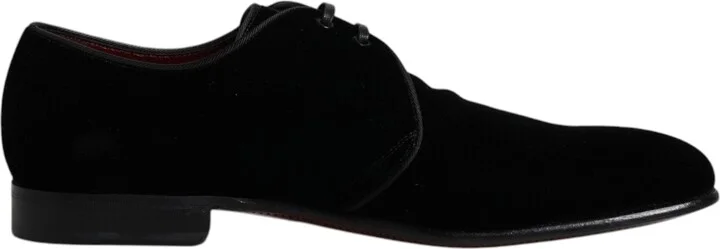 Black Velvet Leather Lace Up Derby Men's Shoes