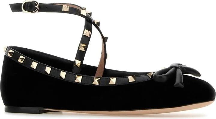 Black Velvet Rockstud Ballerinas - Image 2