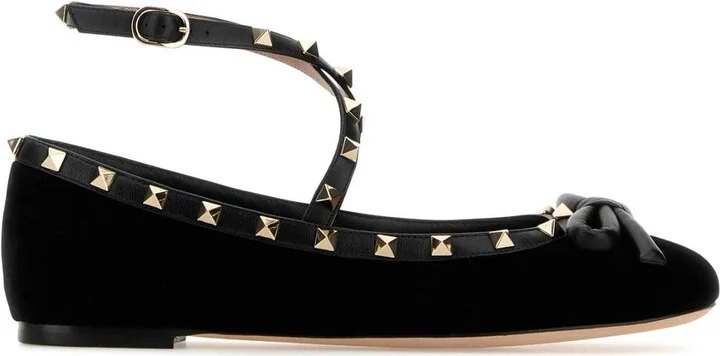 Black Velvet Rockstud Ballerinas