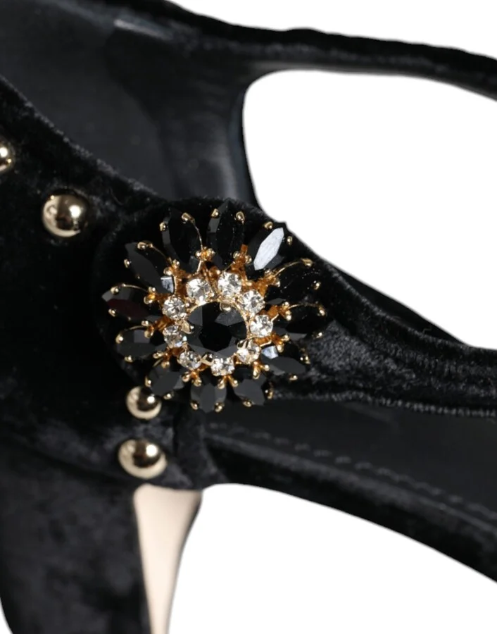 Black Velvet Roses Ankle Strap Pumps Women's Shoes - Image 6