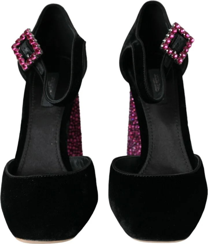 Black Velvet Strass Crystal Mary Janes Women's Shoes - Image 2