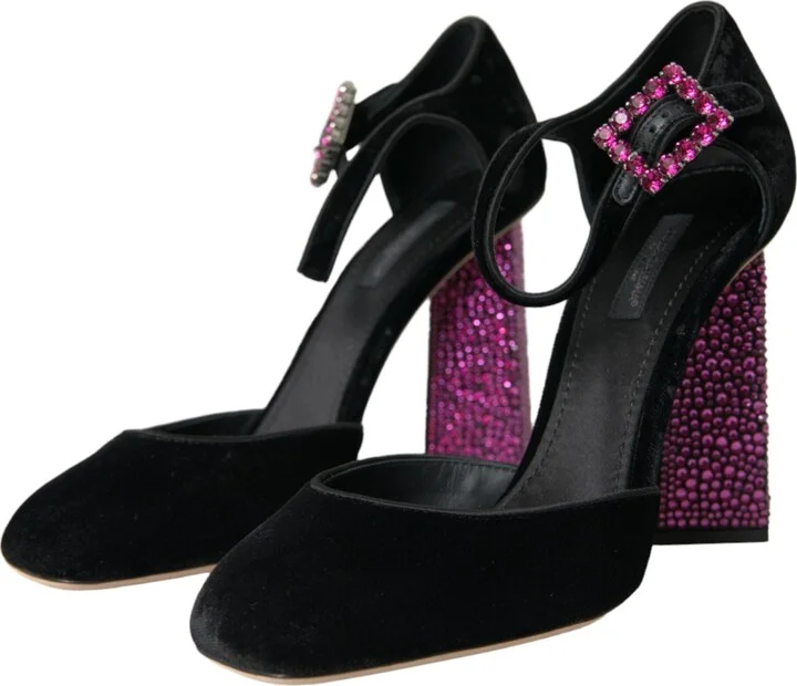 Black Velvet Strass Crystal Mary Janes Women's Shoes - Image 3