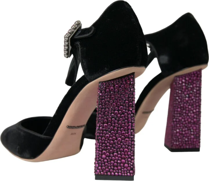 Black Velvet Strass Crystal Mary Janes Women's Shoes - Image 4