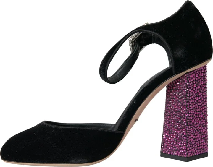 Black Velvet Strass Crystal Mary Janes Women's Shoes - Image 5