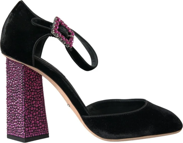 Black Velvet Strass Crystal Mary Janes Women's Shoes