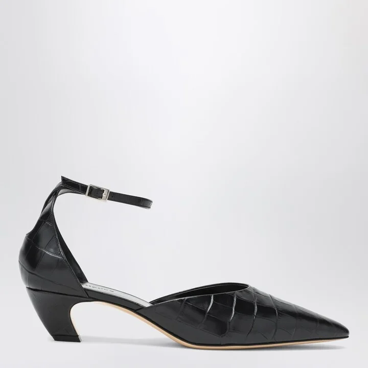 Black Victoria dÃ©colletÃ© with crocodile print