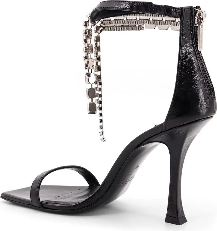 Black Vintage Leather Sandals With Crystals Detail - Image 3