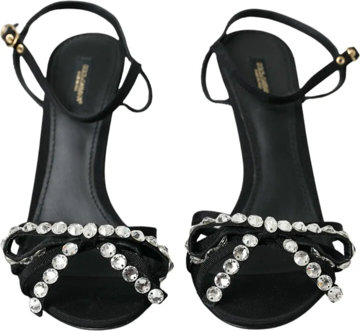 Black Viscose Crystal Bow Heels Sandals Women's Shoes - Image 2